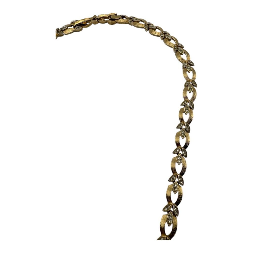 Vintage Gold-Tone Leaf Link Necklace with Rhinestones – Signed “4044” - Picture 3 of 8